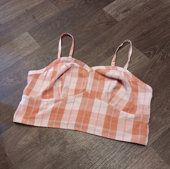 Torrid Top Women's Plus 1X Orange Seersucker Sleeveless Bralette Gingham Casual - Picture 2 of 4